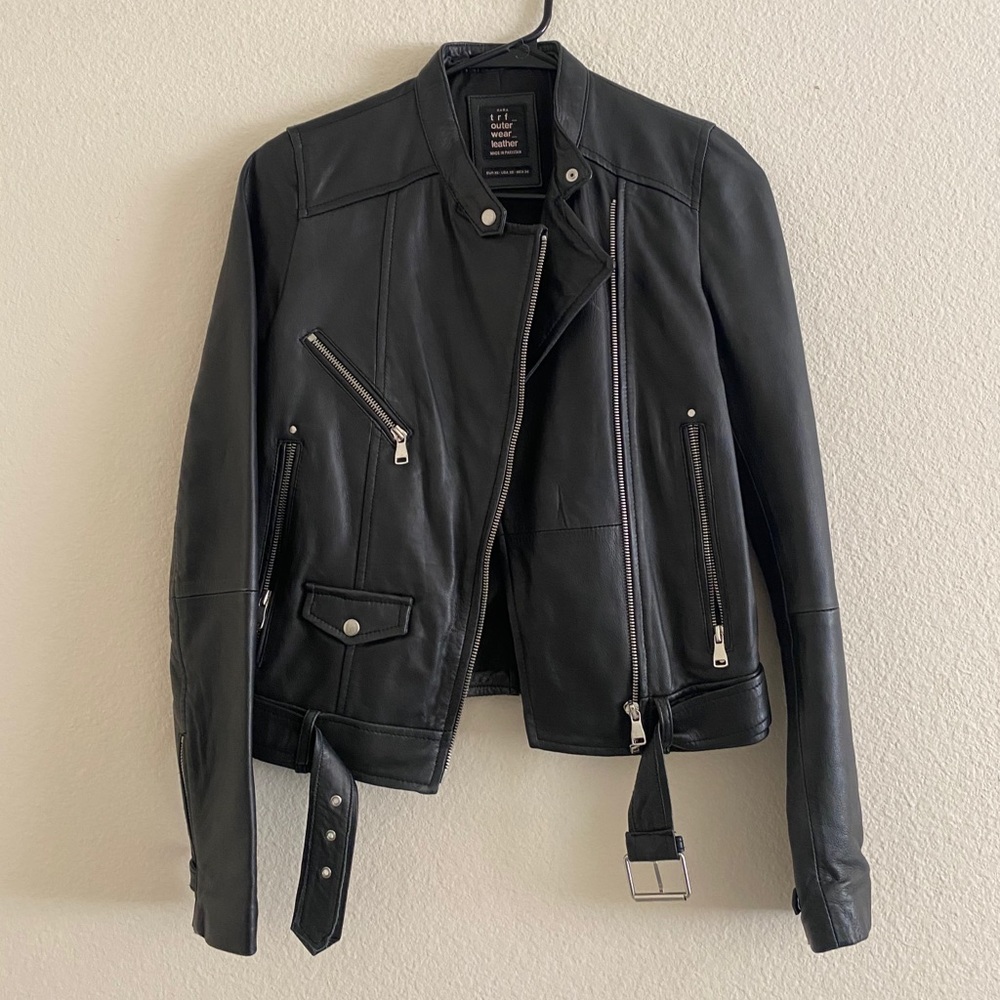 Zara REAL Leather Moto Jacket XS